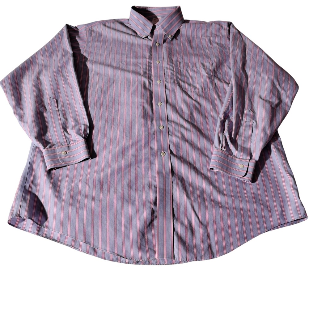 Brooks Brothers Shirt 17.5 - 35 Lavender Red White Striped Button - Imperfect